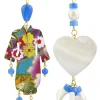 Orecchini Kimono E Cuore Madreperla Piccolo Azzurro