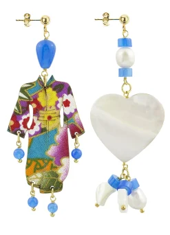 Orecchini Kimono E Cuore Madreperla Piccolo Azzurro