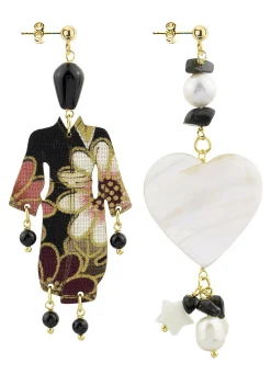 Orecchini Kimono E Cuore Madreperla Piccolo Nero