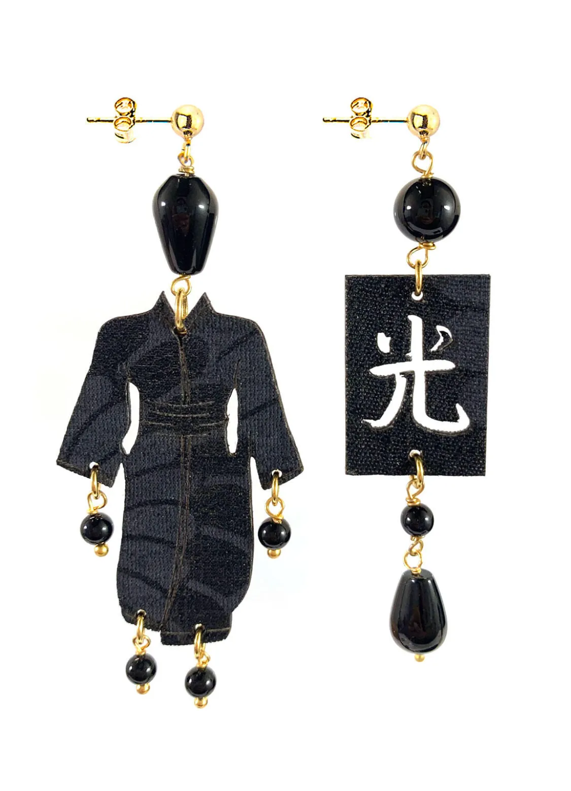 Orecchini Kimono Inciso Piccolo Nero