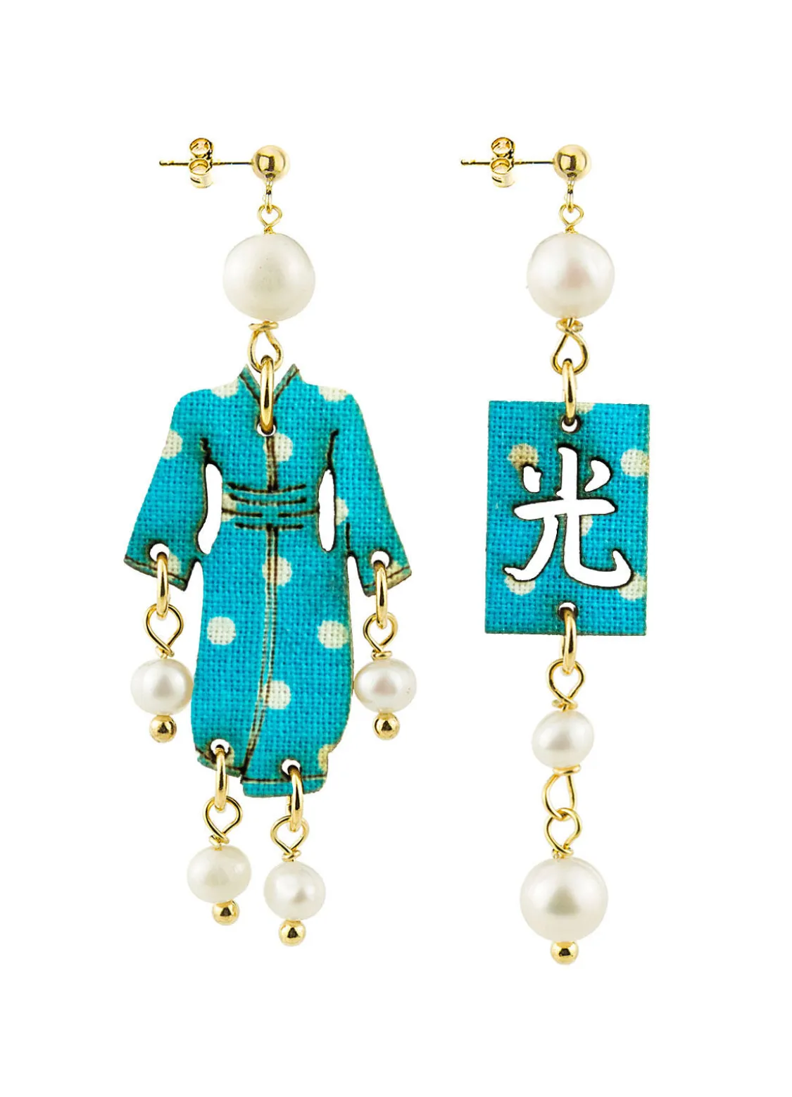 Orecchini Kimono Mini Pois Azzurro Perla