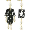 Orecchini Kimono Mini Pois Nero Perla