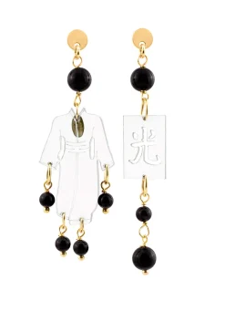 Orecchini Kimono Plexi Trasparente Mini Nero