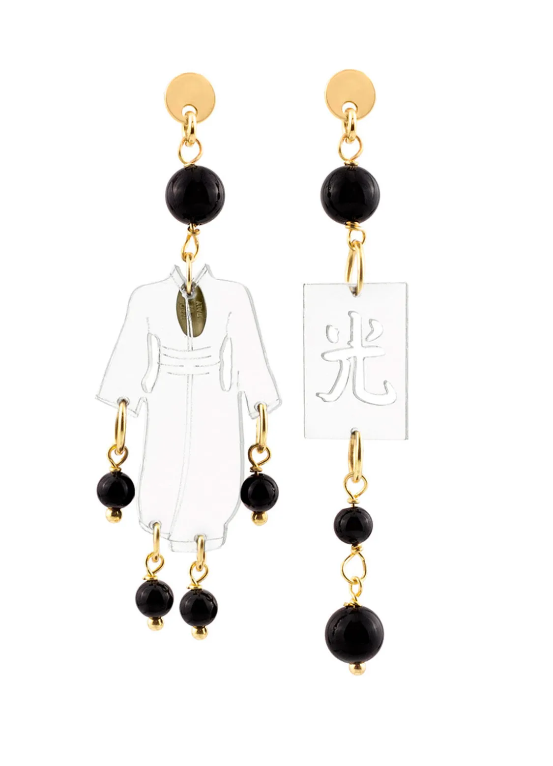 Orecchini Kimono Plexi Trasparente Mini Nero