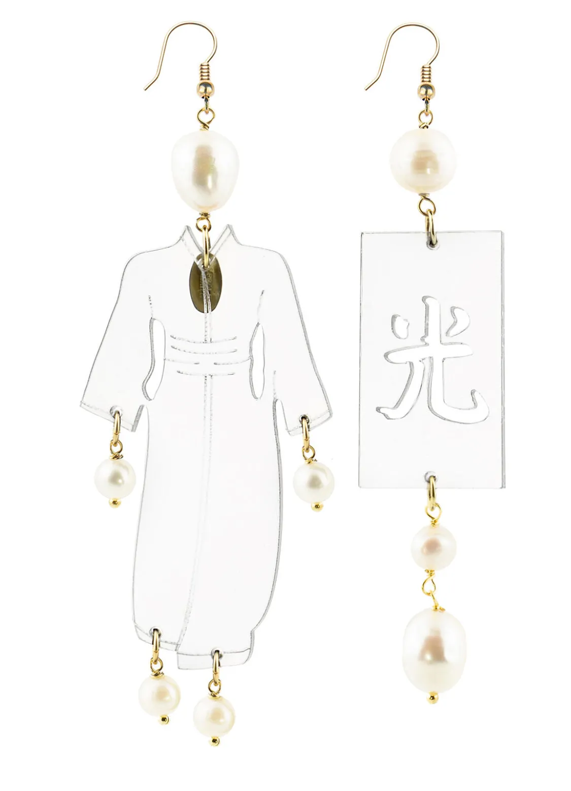Orecchini Kimono Plexi Trasparente Grande Perla
