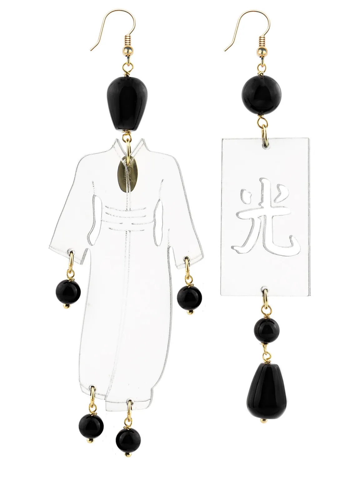 Orecchini Kimono Plexi Trasparente Grande Nero