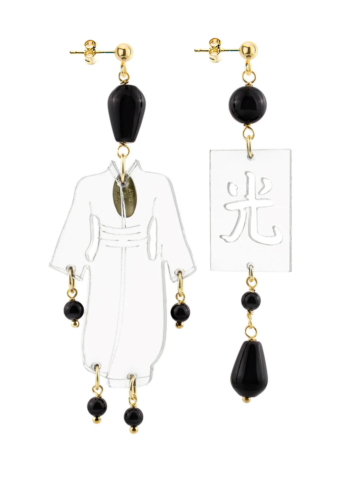 Orecchini Kimono Plexi Trasparente Piccolo Nero