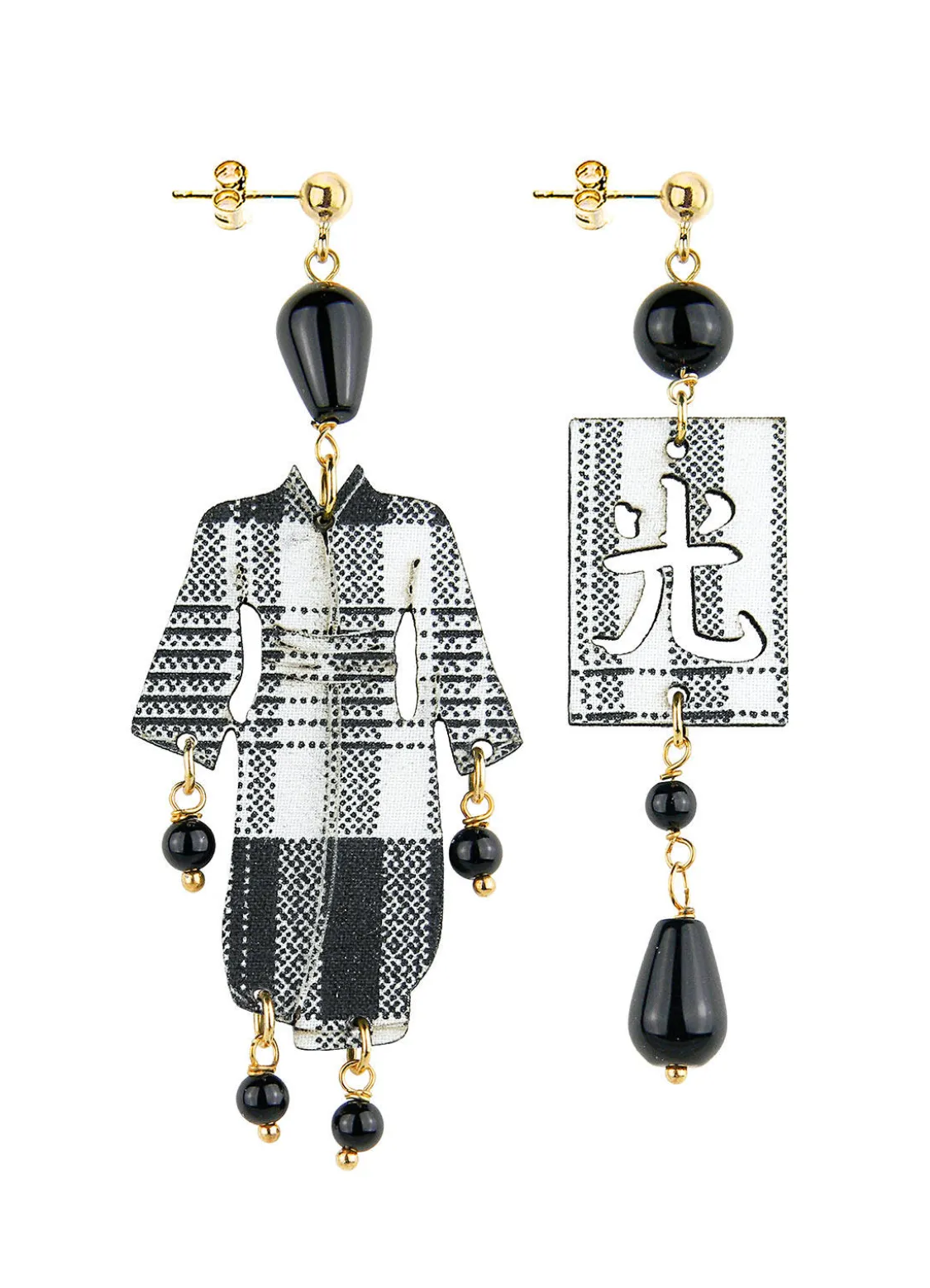 Orecchini Kimono Quadretto Piccolo Nero