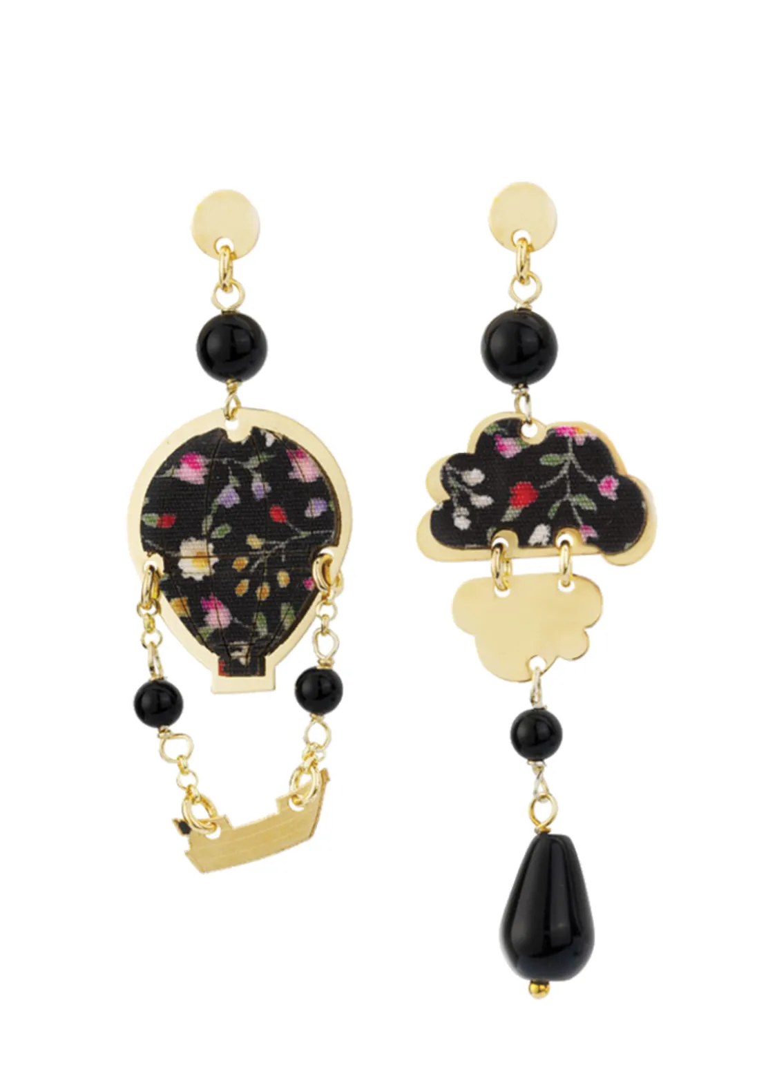 Orecchini Mongolfiera Argento Mini Nero