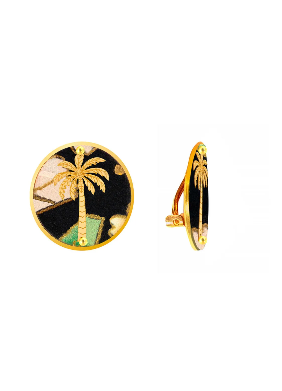 Orecchini Palma Clips Tondo Nero