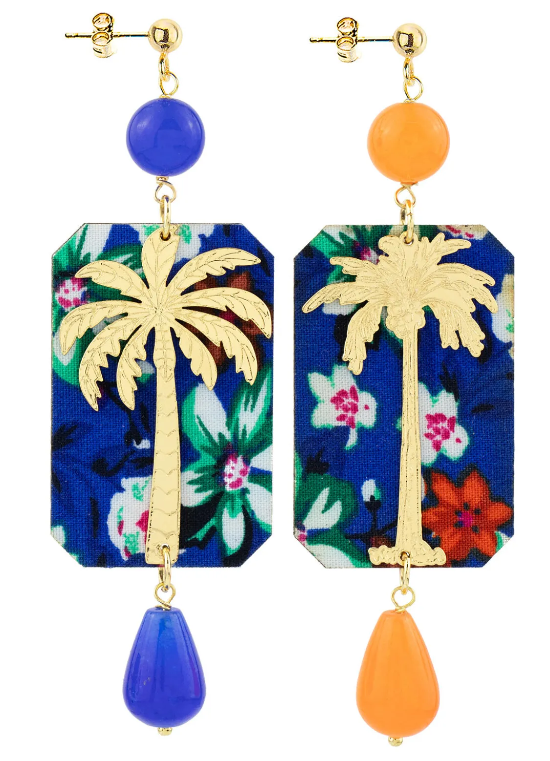 Orecchini Palma Fiori Blu E Arancio