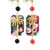 Orecchini Palma Fiori Mini Nero E Rubino
