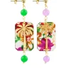 Orecchini Palma Fiori Mini Verde E Viola Chiaro