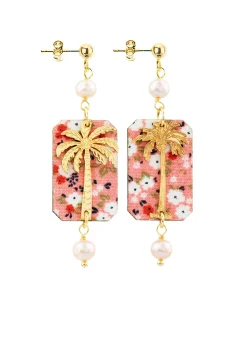 Orecchini Palma Fiori Mini Perla Rosa