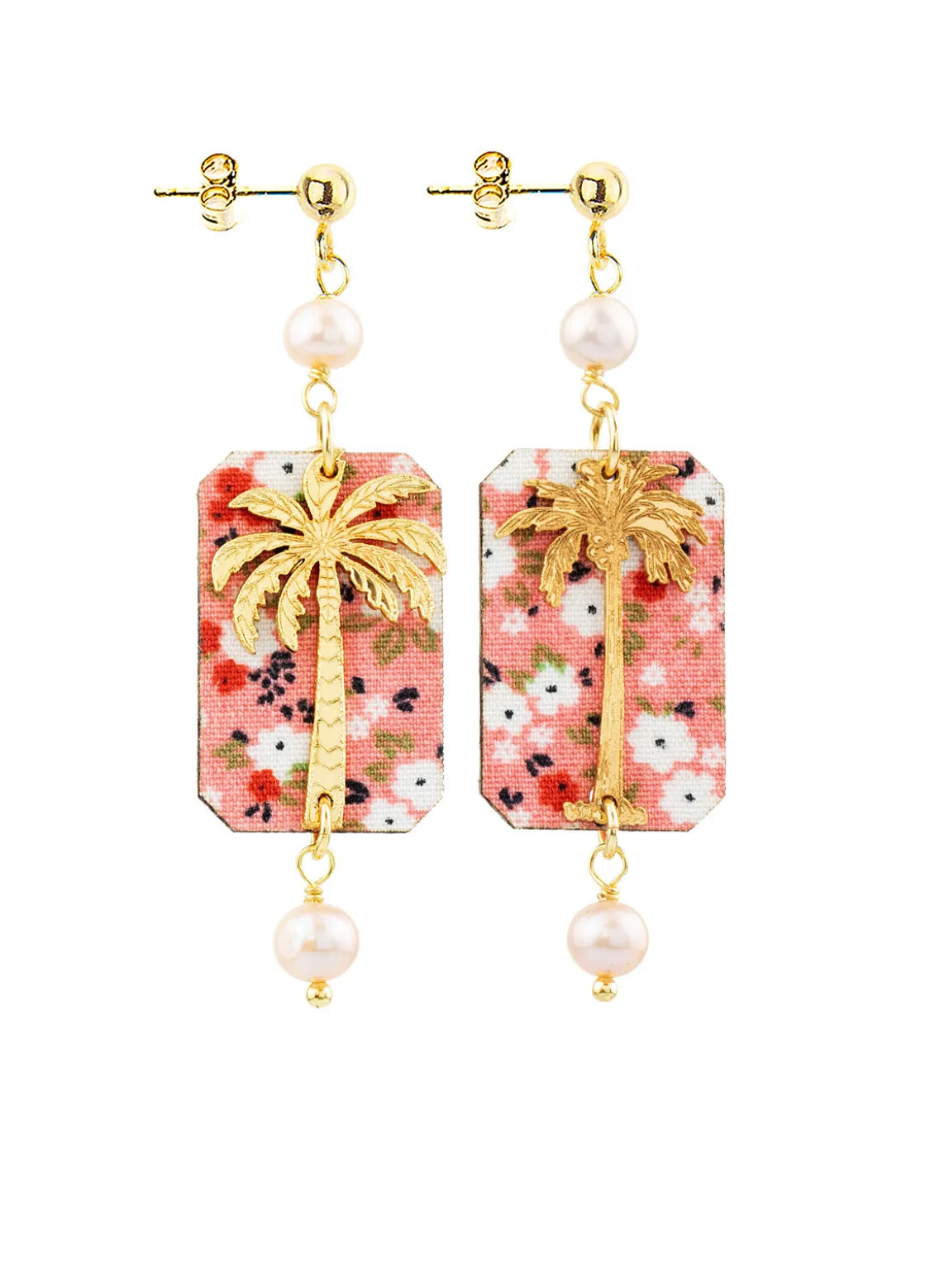 Orecchini Palma Fiori Mini Perla Rosa