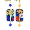 Orecchini Palma Fiori Mini Blu E Arancio