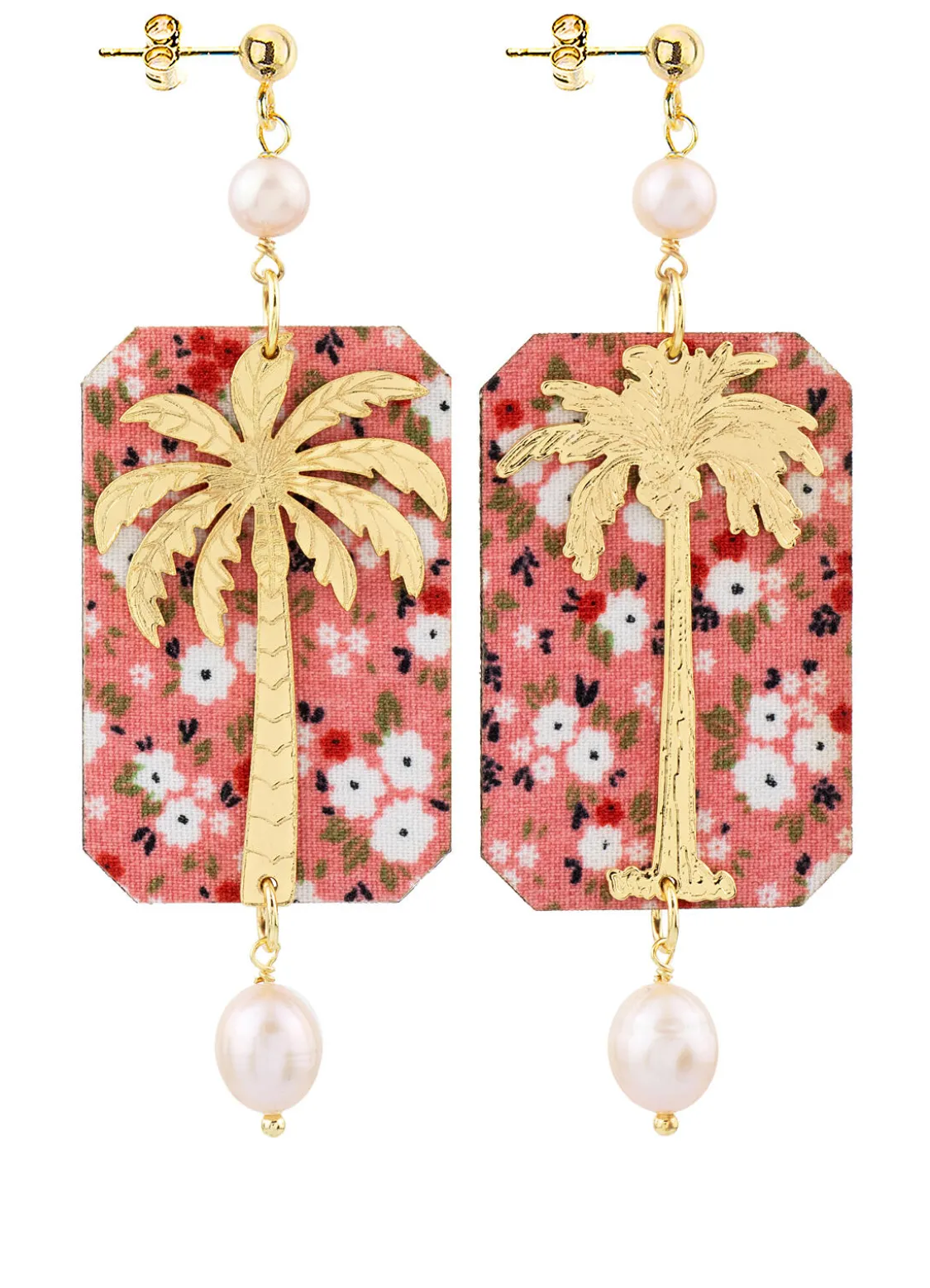 Orecchini Palma Fiori Perla Rosa