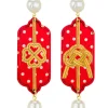 Orecchini Pois Rosso Quadrifoglio E Nodo Perla