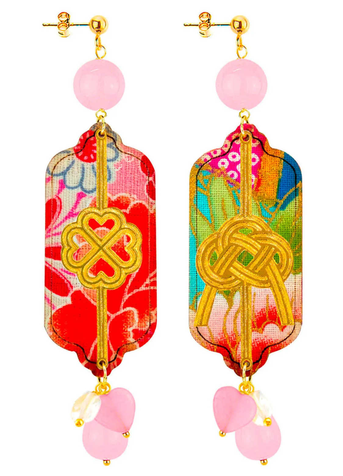 Orecchini Quadrifoglio E Nodo Rosa