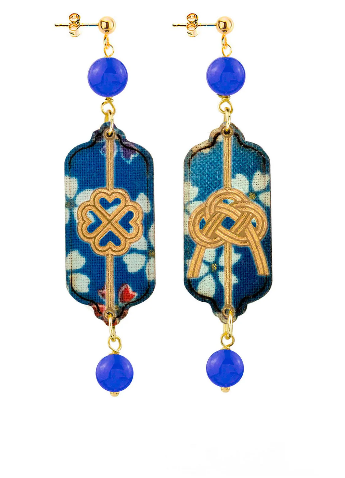 Orecchini Quadrifoglio E Nodo Mini Blu