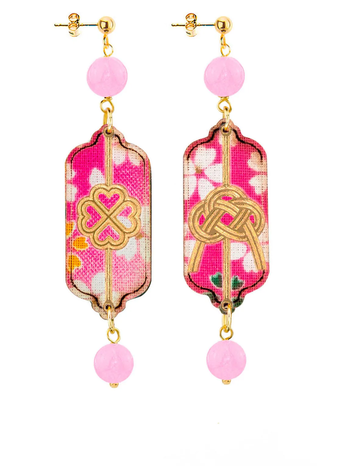 Orecchini Quadrifoglio E Nodo Mini Rosa Fluo