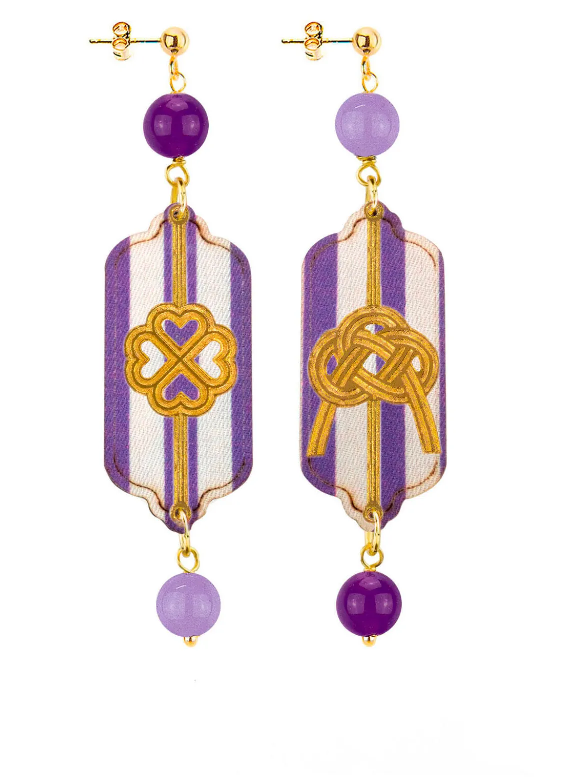 Orecchini Righe Quadrifoglio E Nodo Mini Viola E Lilla