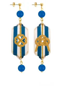 Orecchini Righe Quadrifoglio E Nodo Mini Blu