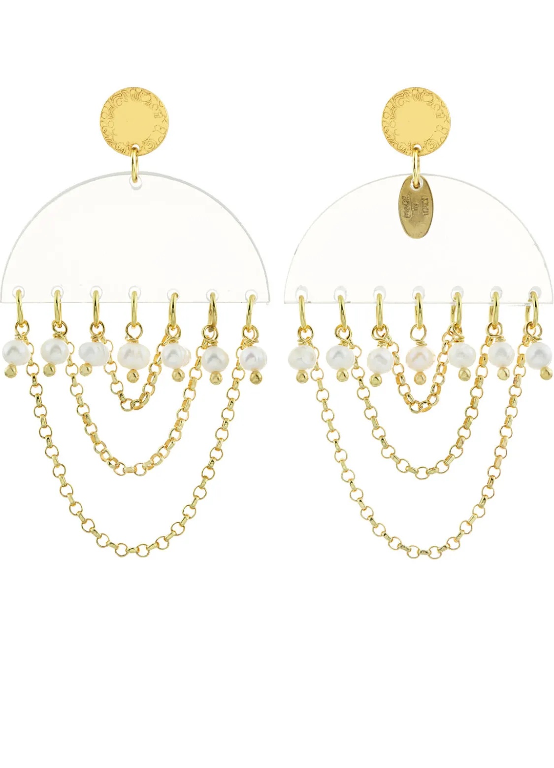 Orecchini Tan Mono Semicerchio Plexi Trasparente Perla