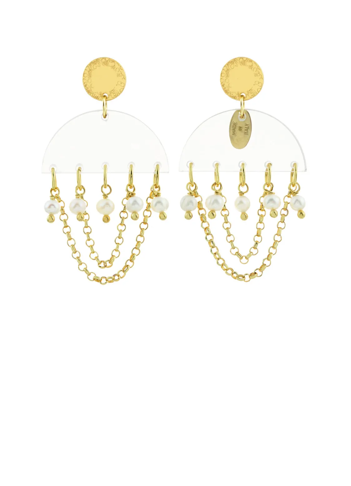 Orecchini Tan Mono Semicerchio Mini Plexi Trasparente Perla