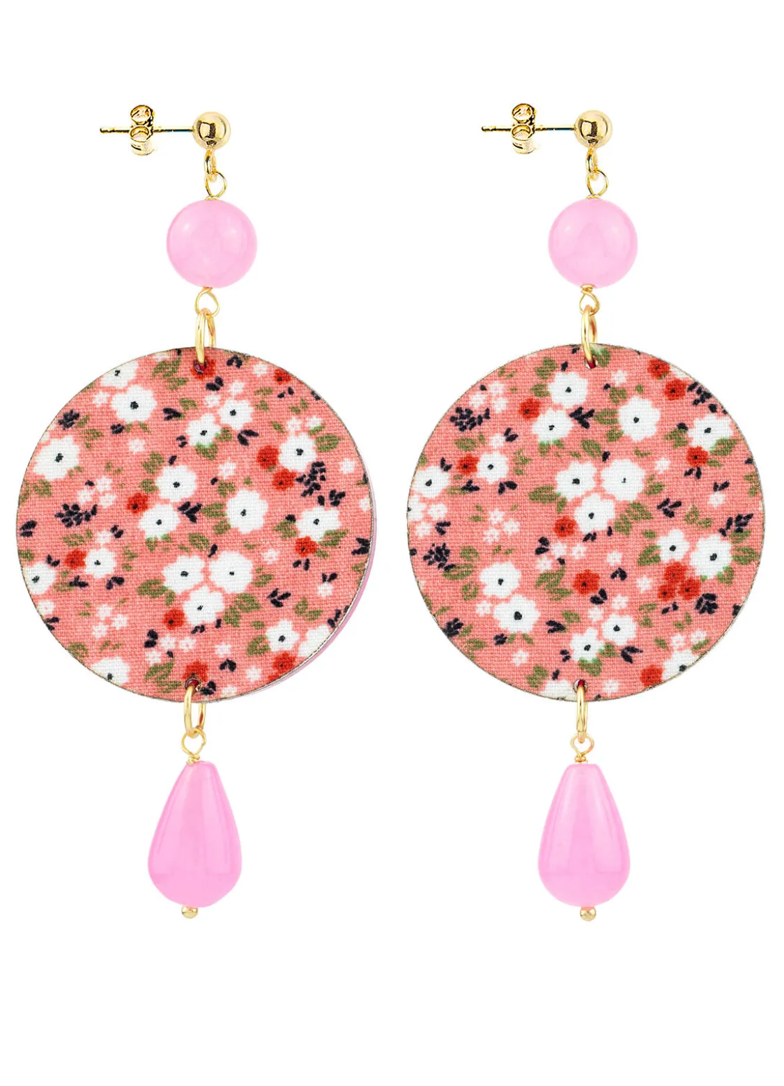 Orecchini Tondo Carpa Specchio E Seta Fucsia