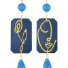 Orecchini Viso E Fiore Azzurro
