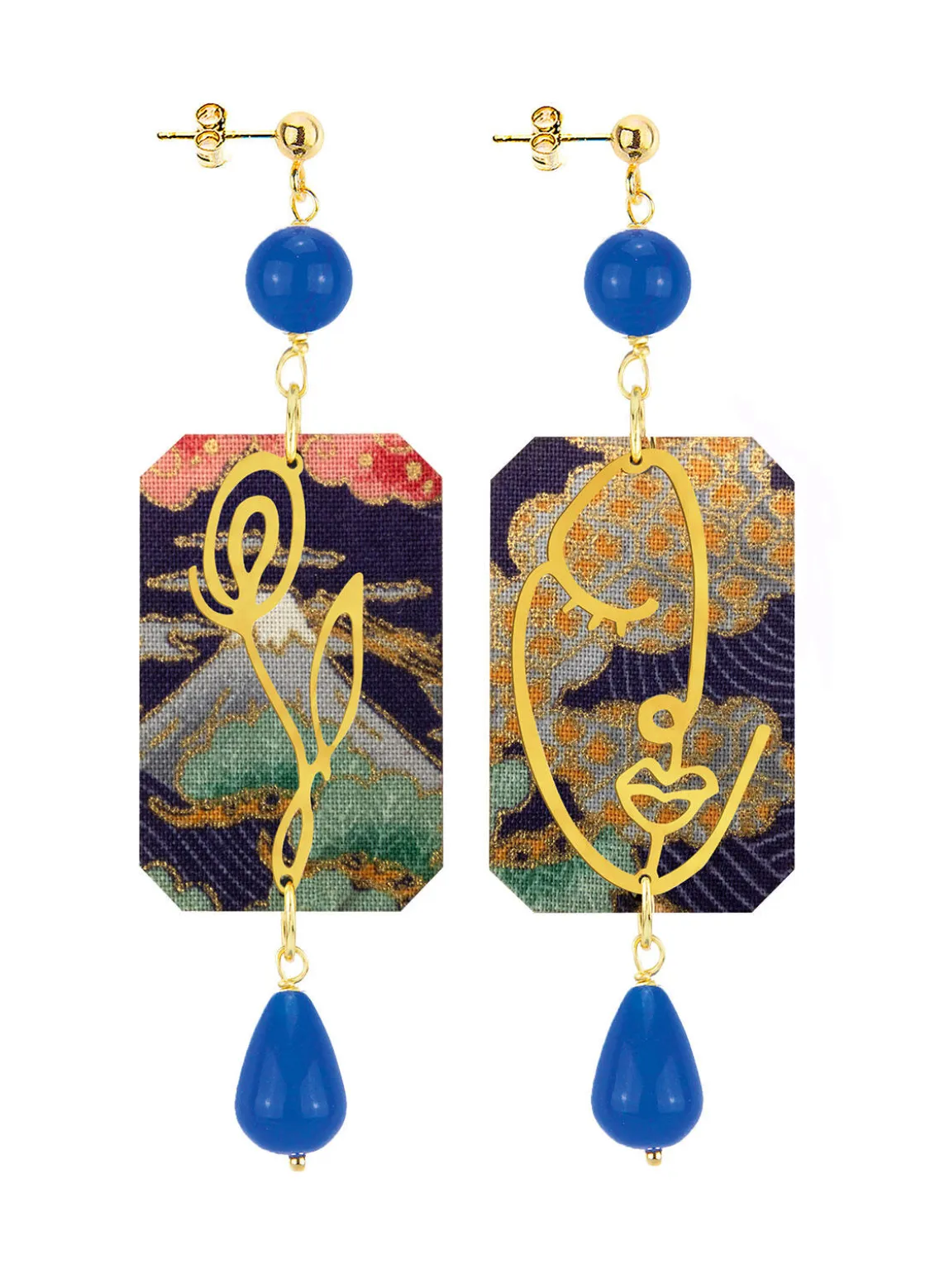 Orecchini Viso E Fiore Blu