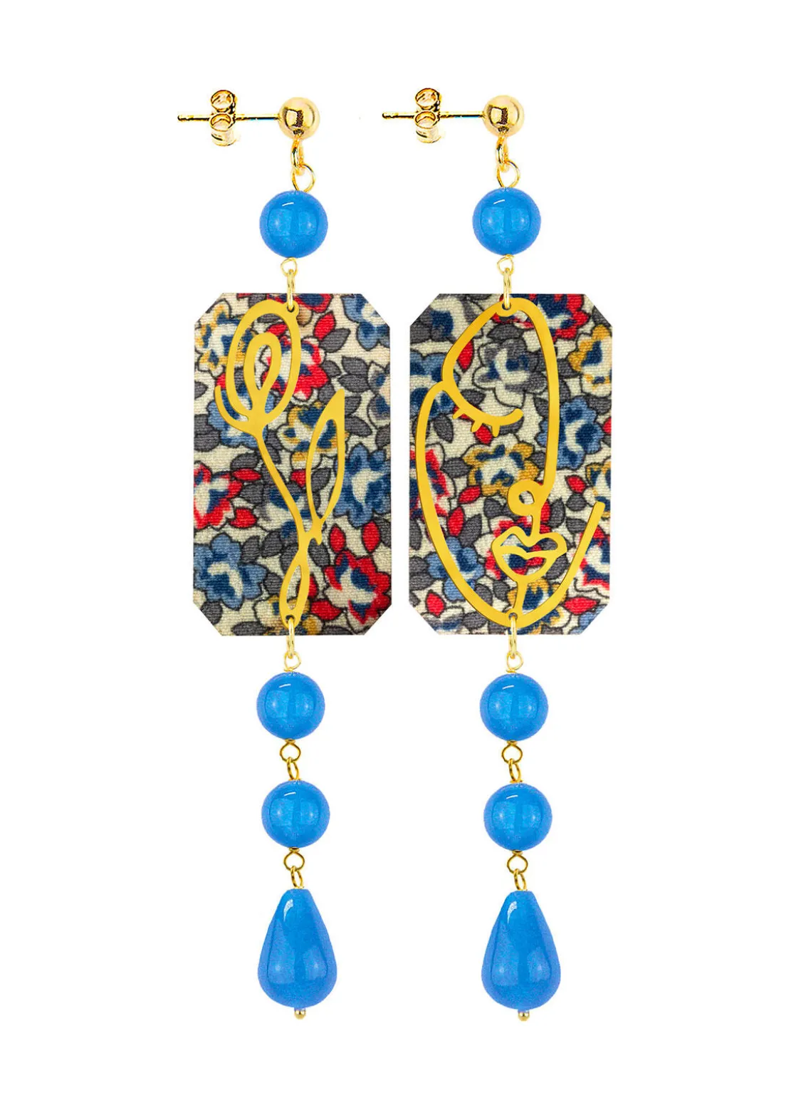 Orecchini Viso E Fiore Mini Lungo Azzurro