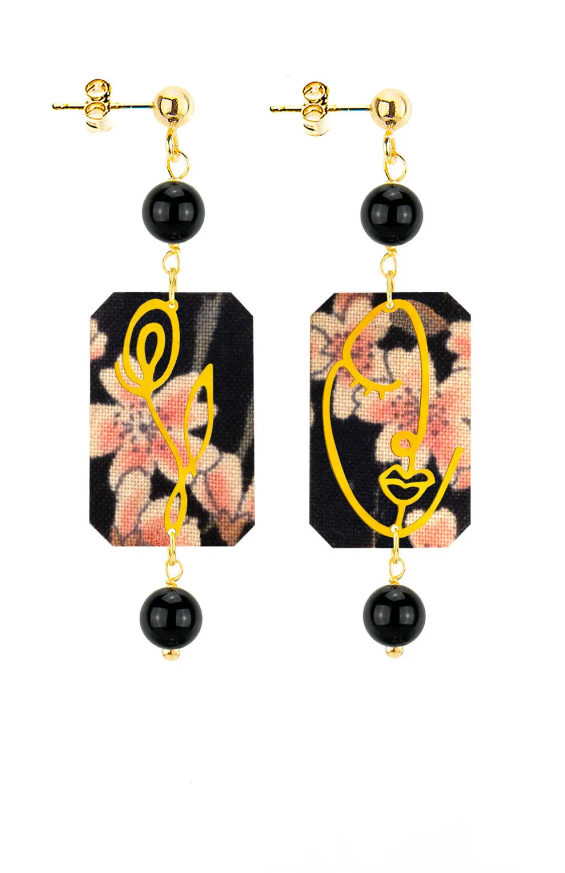 Orecchini Viso E Fiore Mini Nero