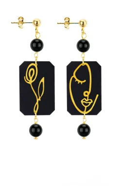 Orecchini Viso E Fiore Mini Pois Plexi Nero