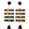 Orecchini Viso E Fiore Righe Nero