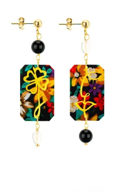 Orecchini Viso E Quadrifoglio Fiori Mini Trasparente E Nero