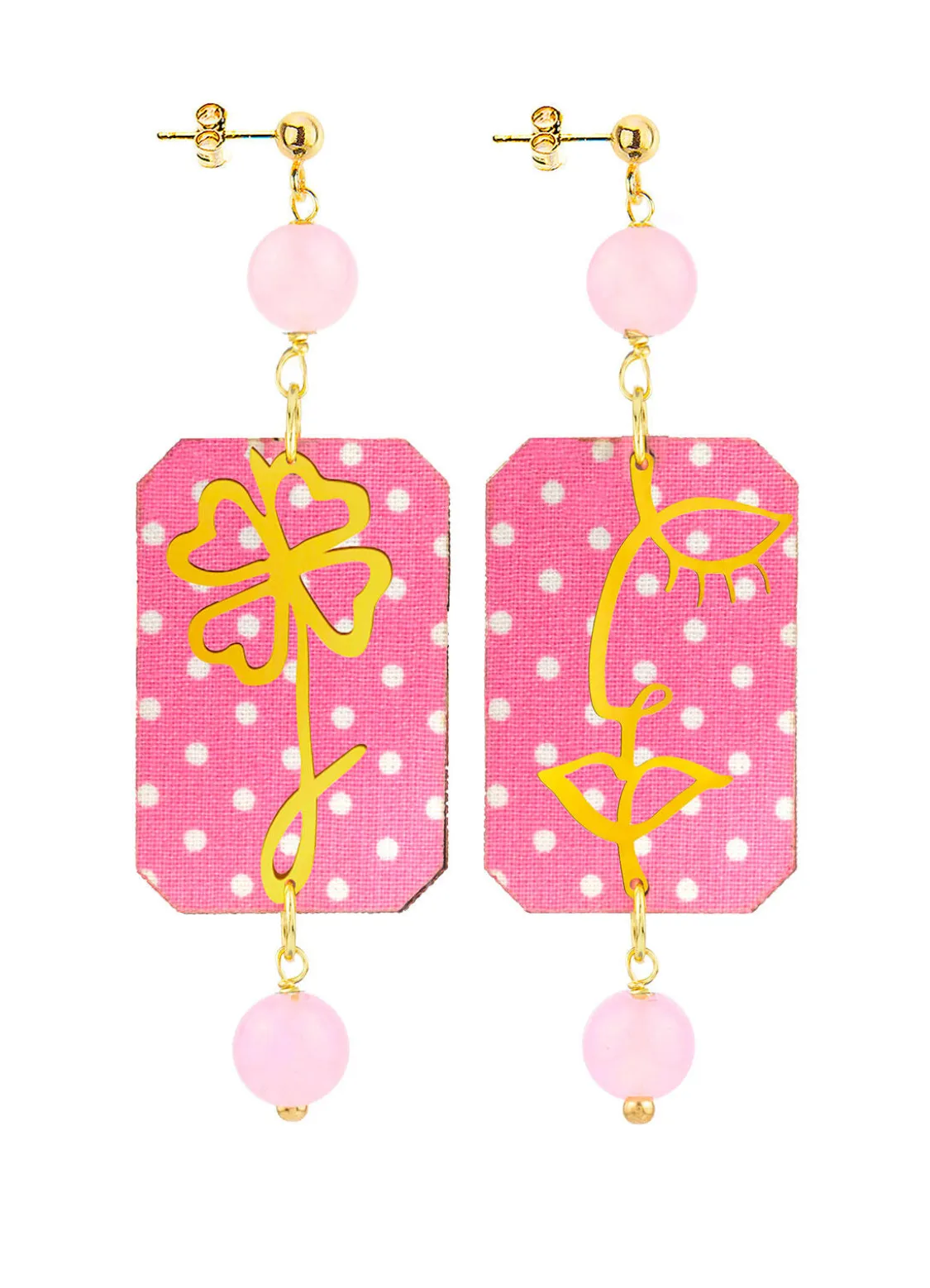 Orecchini Viso E Quadrifoglio Pois Rosa Fluo
