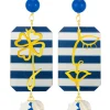 Orecchini Viso E Quadrifoglio Righe Blu
