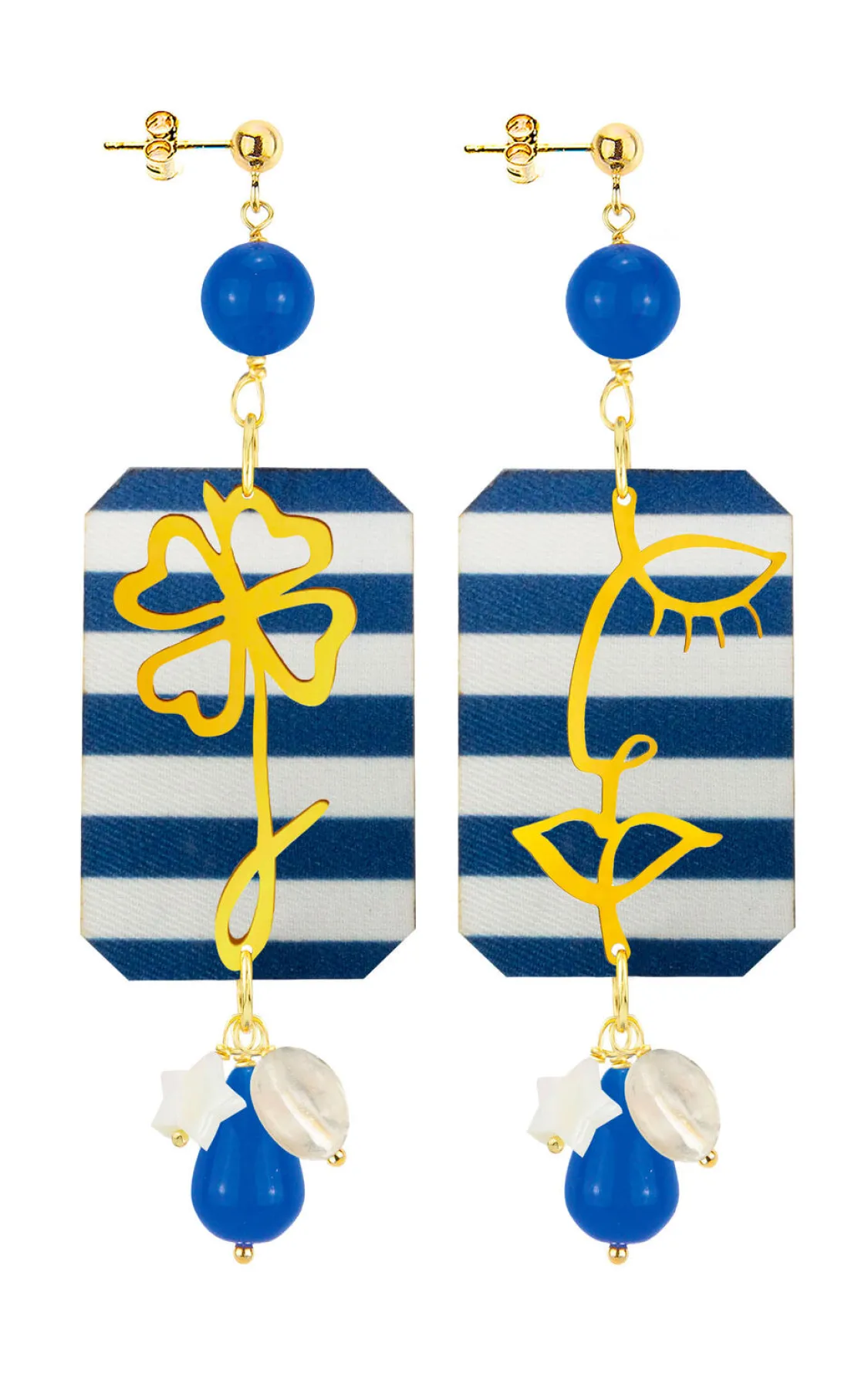 Orecchini Viso E Quadrifoglio Righe Blu