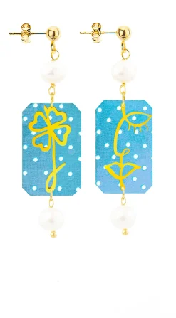 Orecchini Viso E Quadrifoglio Mini Pois Perla