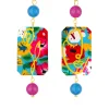 Orecchini Viso E Quadrifoglio Fiori Mini Azzurro E Fucsia