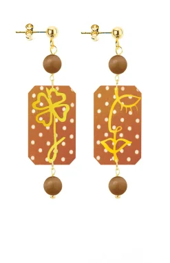 Orecchini Viso E Quadrifoglio Mini Pois Marrone
