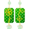 Orecchini Viso E Quadrifoglio Pois Verde Giada
