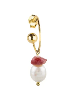 Orecchino Hoop Goccia Perla Corallo